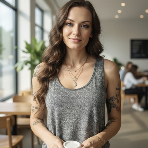 Hollister ✦ Scoop Neck Lace-Back Tank Top ✦ Heather Gray Cotton Blend L - Picture 3 of 10